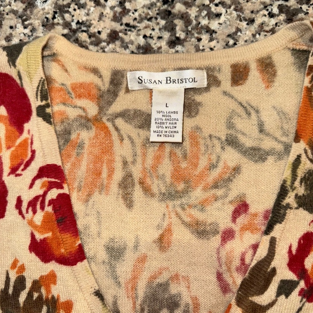 Vintage Susan Bristol Lambswool Angora Floral Cardigan Sweater Orange Red L - Picture 5 of 6
